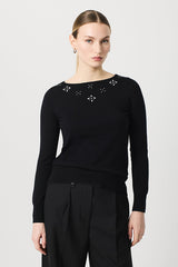 BLACK HOTFIX DETAIL BOATNECK SWEATER
