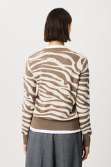 BROWN ZEBRA JACQUARD CREWNECK SWEATER