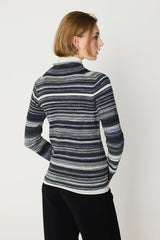 BLACK STRIPED TURTLENECK SWEATER