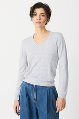 GREY TEXTURED DROPS V-NECK SWEATER