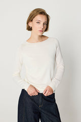 ECRU DOTTED TEXTURE BOATNECK SWEATER