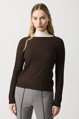 BROWN DOTTED TEXTURE BOATNECK SWEATER