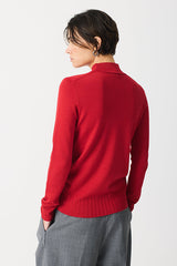 RED WIDE RIBBING HIGH NECK SWEATER