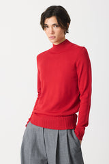 RED WIDE RIBBING HIGH NECK SWEATER
