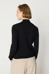 BLACK WIDE RIBBING HIGH NECK SWEATER