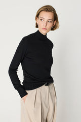 BLACK WIDE RIBBING HIGH NECK SWEATER