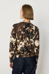 BROWN FLORAL PRINT V-NECK SWEATER