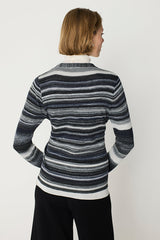 BLACK STRIPED CROSSOVER V-NECK SWEATER