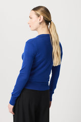 INDIGO WIDE RIBBED DETAIL POLO NECK SWEATER