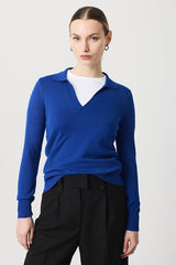 INDIGO WIDE RIBBED DETAIL POLO NECK SWEATER