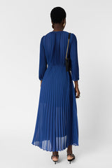RAYNA BLUE LONG PLEATED DRESS