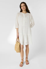 RIANE ECRU SHORT STRAIGHT LACE DRESS