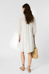 RIANE ECRU SHORT STRAIGHT LACE DRESS