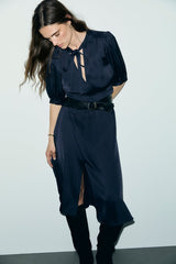 CHANI WAISTED SATIN MIDI DRESS