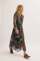CHARA LONG PRINTED MUSLIN DRESS