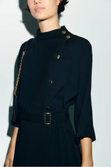 CAPU HIGH COLLAR GOLDEN BUTTONS MIDI DRESS