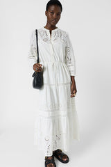 RHONIE ECRU COTTON EMBROIDERY LONG DRESS
