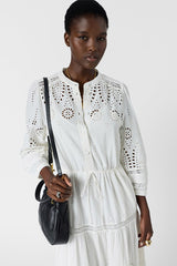 RHONIE ECRU COTTON EMBROIDERY LONG DRESS