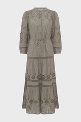 RHONIE KHAKI GREEN COTTON EMBROIDERY LONG DRESS