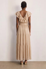 ANIA NATURAL RUFFLES STRIPED MAXI DRESS
