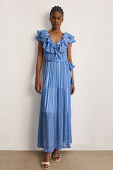 ANIA BLUE RUFFLES STRIPED MAXI DRESS