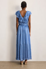 ANIA BLUE RUFFLES STRIPED MAXI DRESS