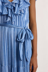 ANIA BLUE RUFFLES STRIPED MAXI DRESS