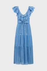ANIA BLUE RUFFLES STRIPED MAXI DRESS