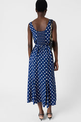 RAVITA SLEEVELESS POLKA DOT MIDI DRESS