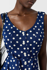RAVITA SLEEVELESS POLKA DOT MIDI DRESS