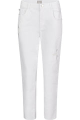 WHITE USED EFFECT RHINESTONE SUNNY JEANS