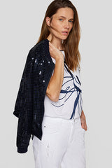 SEQUINNED FLORAL PRINT STRIPED T-SHIRT