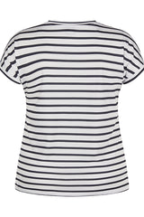 SEQUINNED FLORAL PRINT STRIPED T-SHIRT