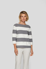 GREY WIDE STRIPED T-SHIRT
