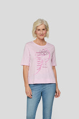 FLORAL PRINT RHINESTONE T-SHIRT