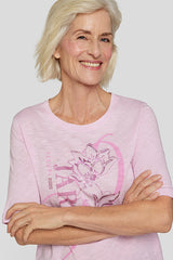 FLORAL PRINT RHINESTONE T-SHIRT