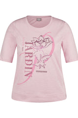 FLORAL PRINT RHINESTONE T-SHIRT