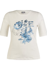 DENIM PRINT RHINESTONE T-SHIRT