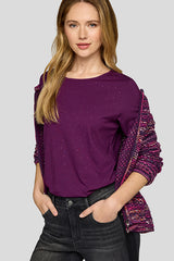 PURPLE CASUAL ROUND NECKLINE LONG SLEEVE SHIRT