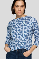 BLUE WHITE OVAL PATTERN LONG SLEEVE SHIRT