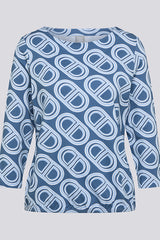 BLUE WHITE OVAL PATTERN LONG SLEEVE SHIRT