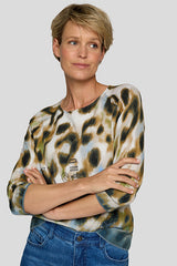 LEOPARD PRINT BLUE GRADIENT LONG SLEEVE SHIRT