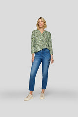 GREEN LEOPARD PRINT PATTERN V NECK SHIRT