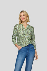 GREEN LEOPARD PRINT PATTERN V NECK SHIRT
