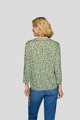 GREEN LEOPARD PRINT PATTERN V NECK SHIRT