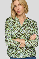 GREEN LEOPARD PRINT PATTERN V NECK SHIRT