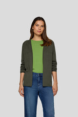GREEN OPEN FRONT KNIT CARDIGAN