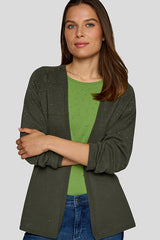 GREEN OPEN FRONT KNIT CARDIGAN