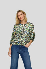 GREEN LEOPARD PRINT ZIP UP JACKET