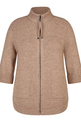 BEIGE HIGH COLLAR ZIP UP JACKET